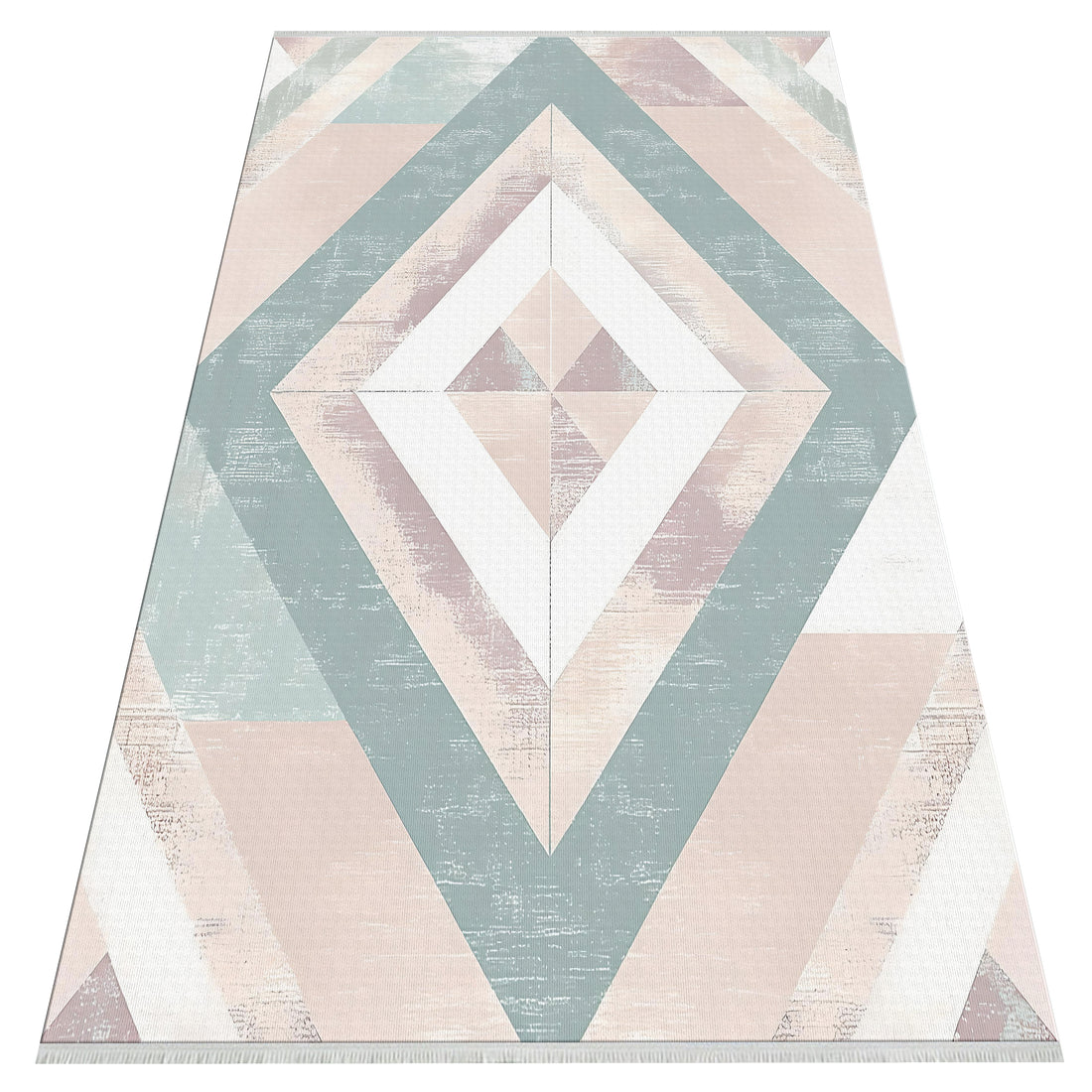 Geometrik Chevron Halı - Bej, Pembe ve Turkuaz