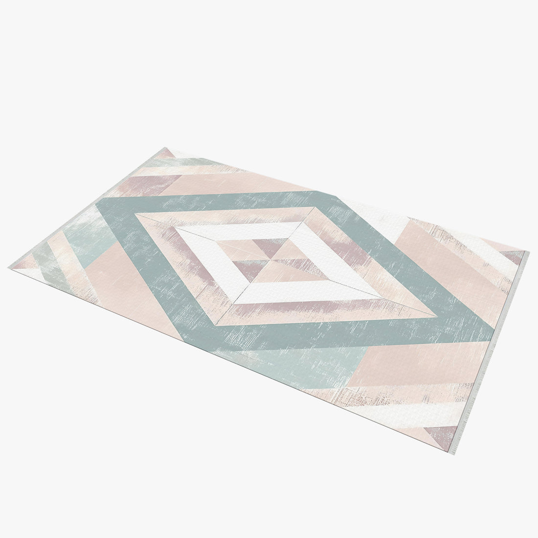 Geometrik Chevron Halı - Bej, Pembe ve Turkuaz