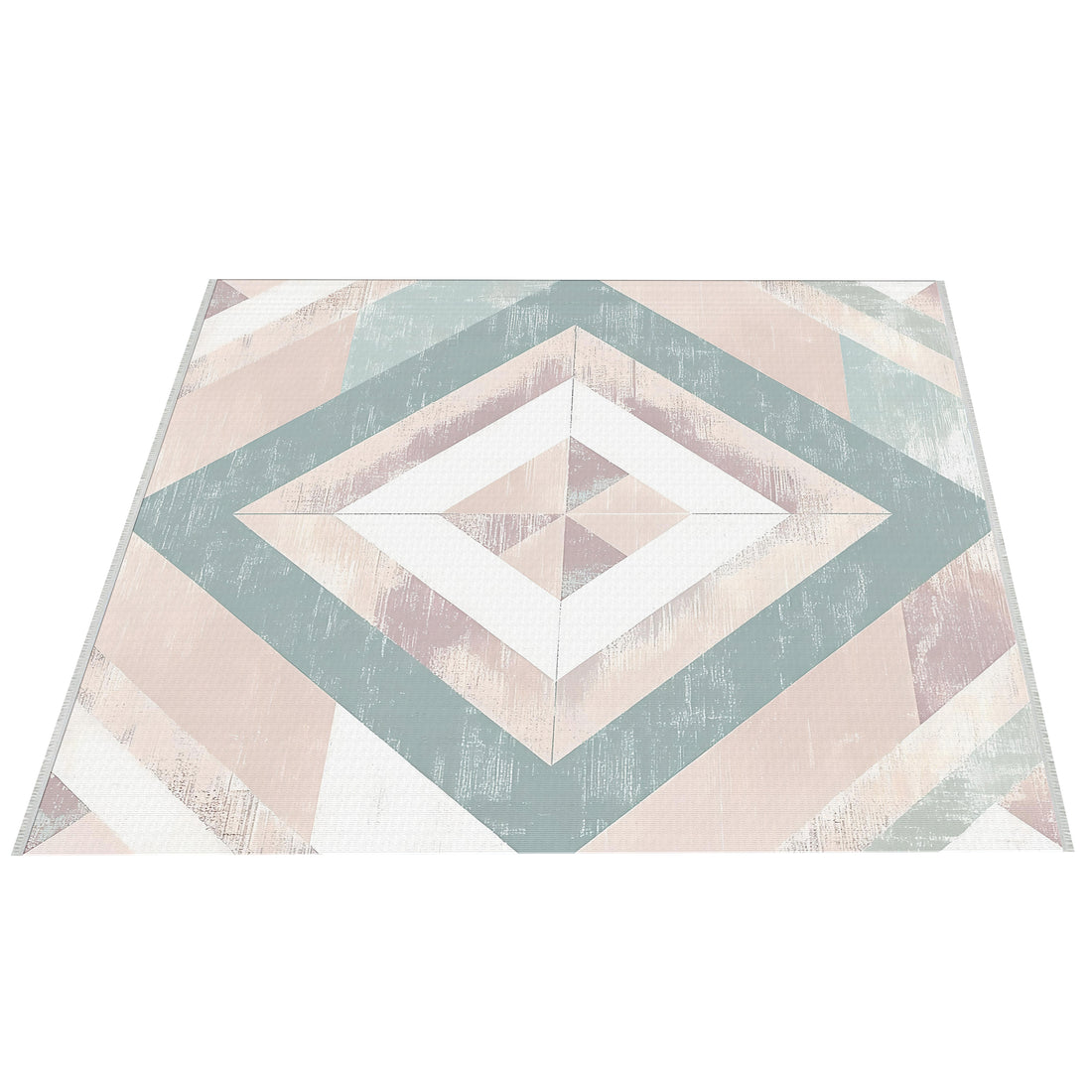 Geometrik Chevron Halı - Bej, Pembe ve Turkuaz