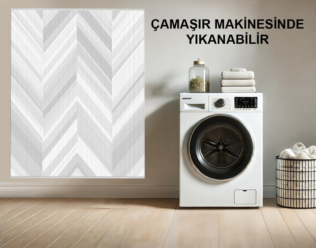 Modern Chevron Halı Beyaz ve Gri Minimalist Tasarım