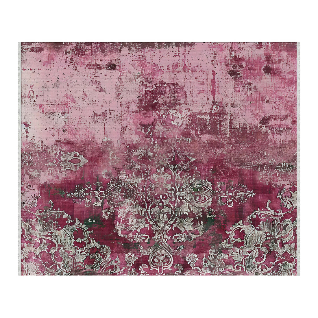 Vintage Eskitilmiş Damask Halı - Pembe ve Bordo - Leke Tutmaz