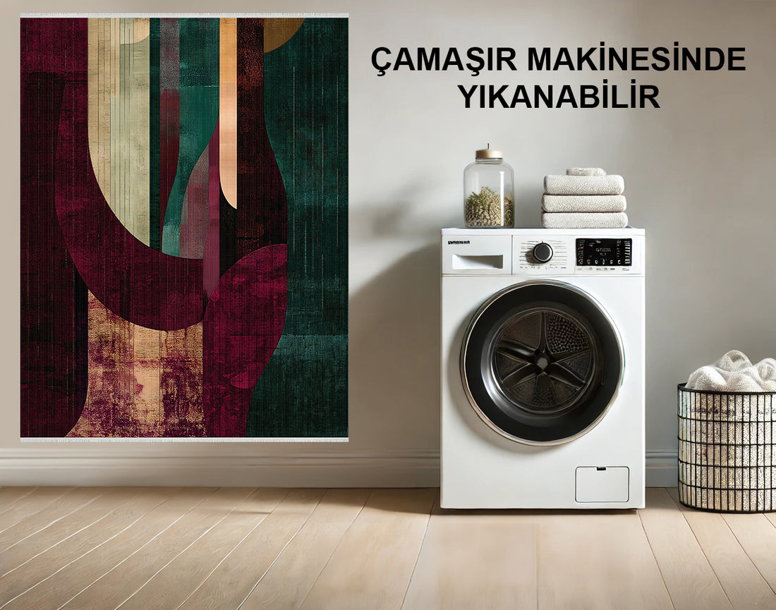 Soyut Modern Sanat Halısı - Yeşil ve Bordo