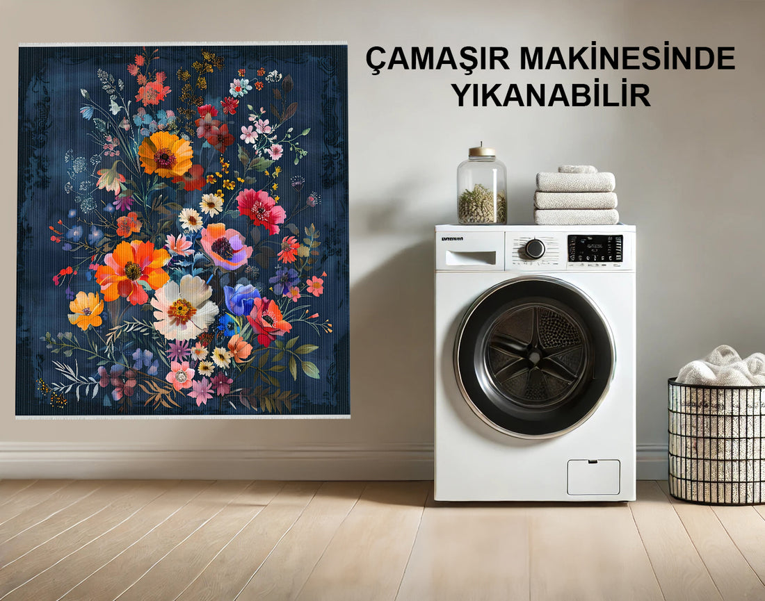 Renkli Boho Çiçekli Halısı Yıkanabilir Pamuk