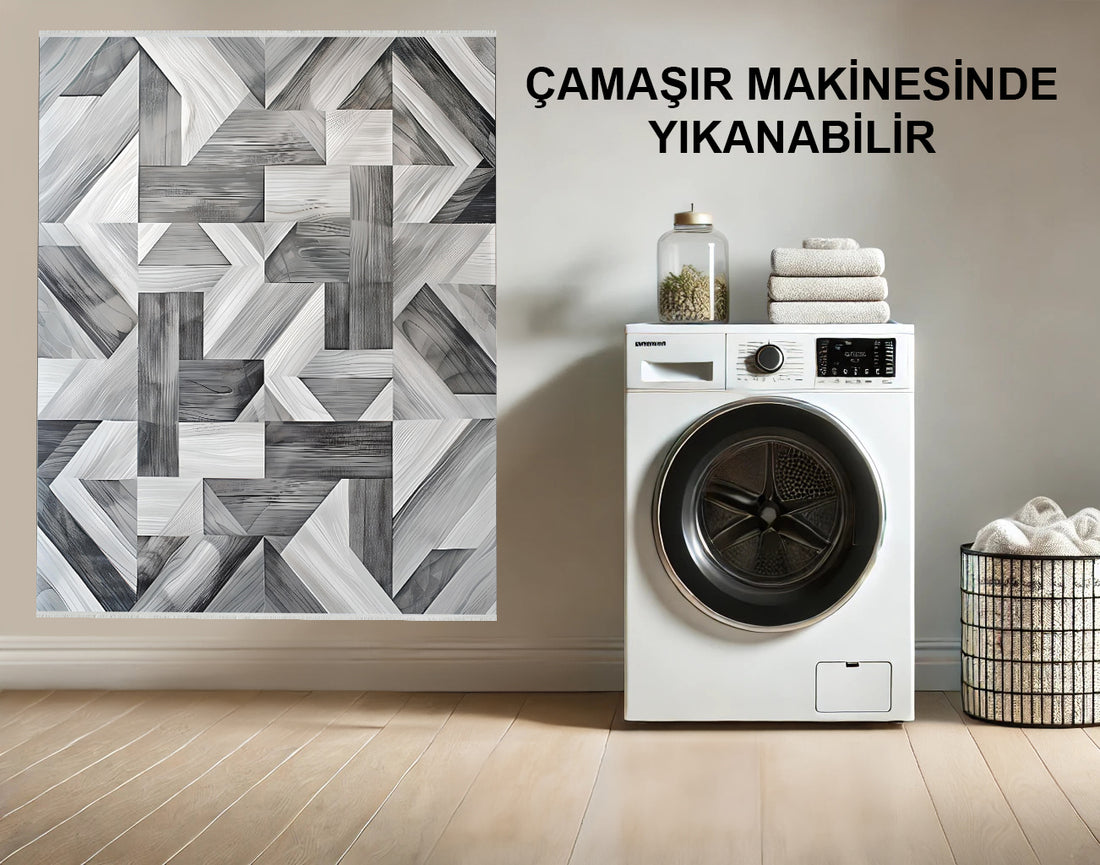 Gri ve Beyaz Desenli Modern Soyut Geometrik Halı