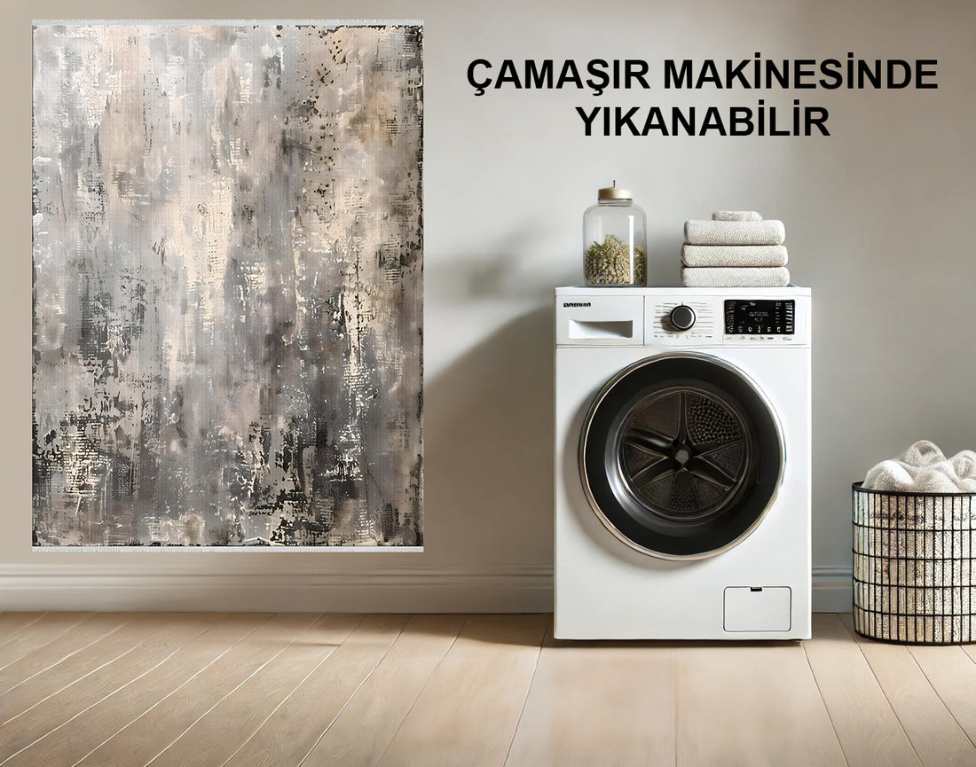 Soyut Dokunuşlu Pamuklu Dokuma Makinede Yıkanabilir Halı