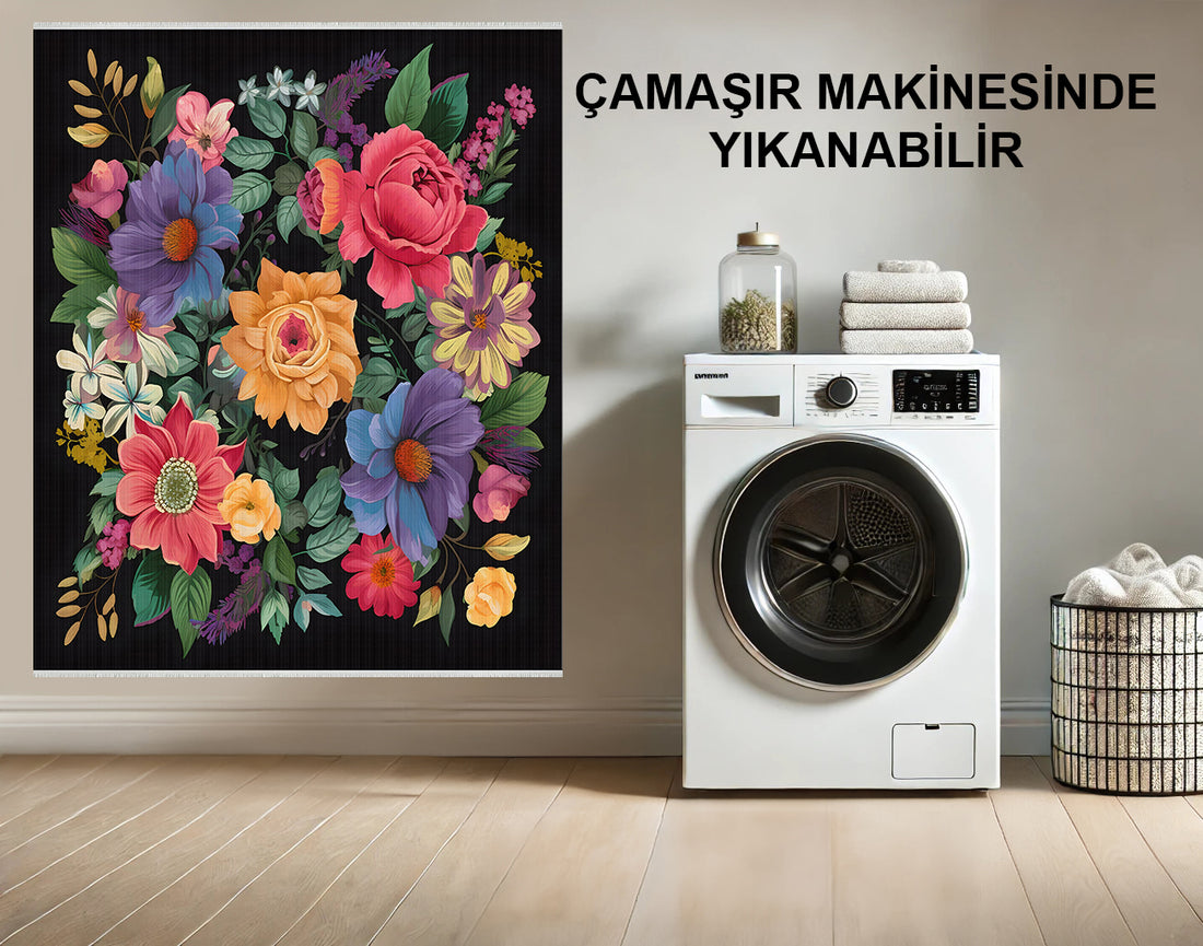 Canlı Çiçek Desenli Çok Renkli Halı