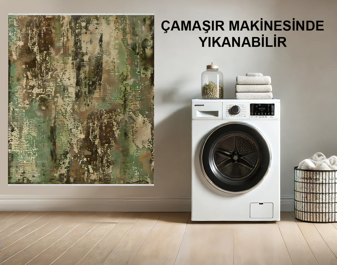 Yeşil Kahverengi Pamuk Polyester Yumuşak ve İnce Halı