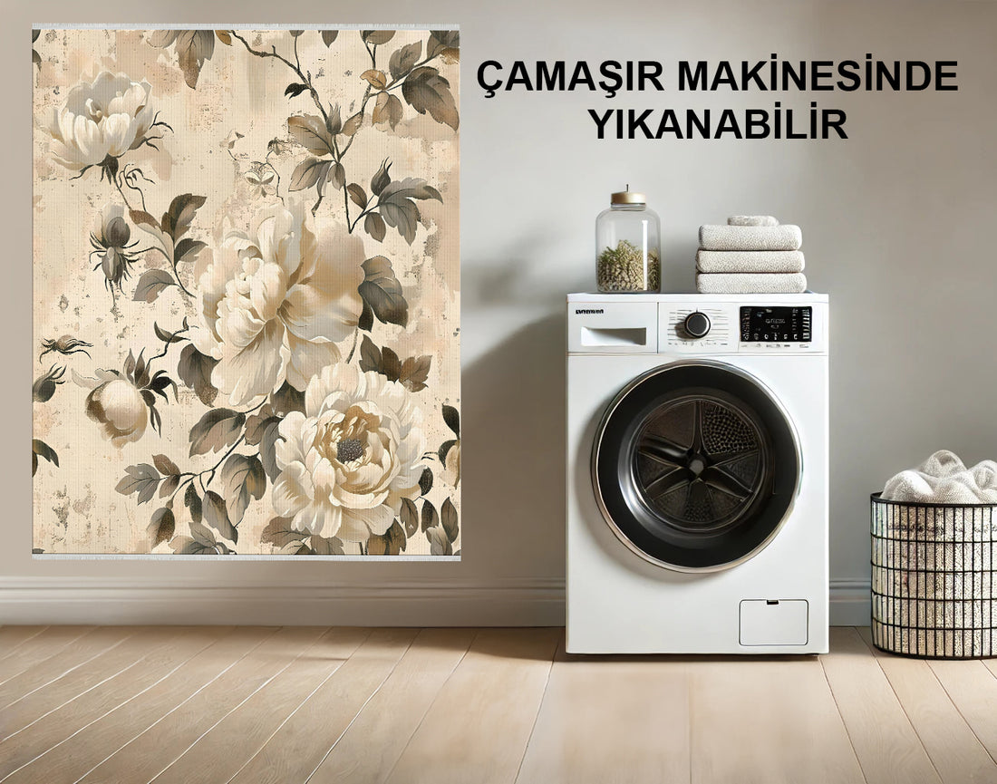 Boho Çiçek Tasarımı Makine Dokuma Pamuklu Halı