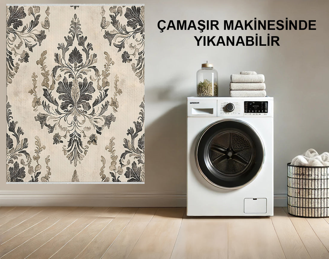 Nötr Tonlarda Klasik Damask Desenli Halı