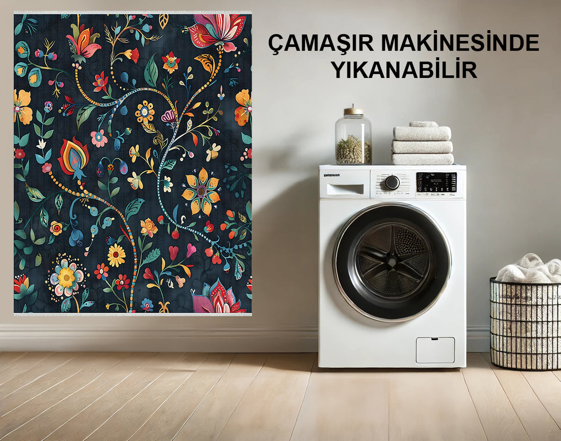 Canlı Bahçe Çiçek Desenli Halı