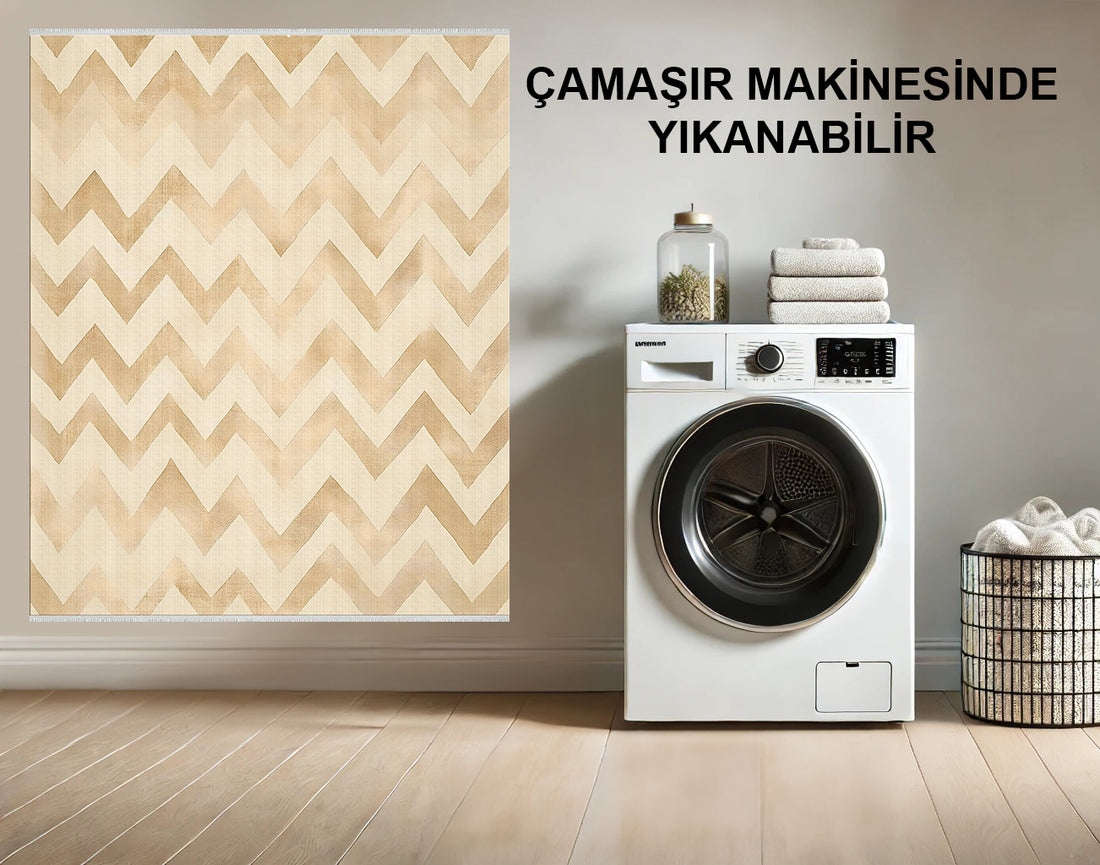 Sarı Chevron Yıkanabilir Halı