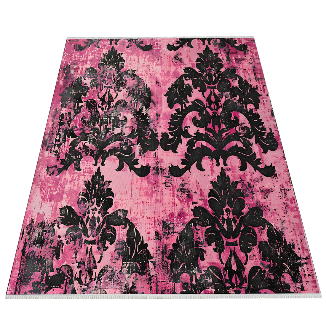 Pembe ve Siyah Damask Sıkıntılı Desenli Halı