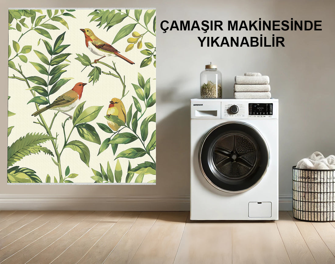 Yeşil ve Sarı Çiçekli Damask Halı