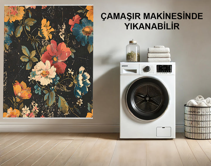 Yatak Odası için Çiçekli Boho Estetik Yıkanabilir Halı