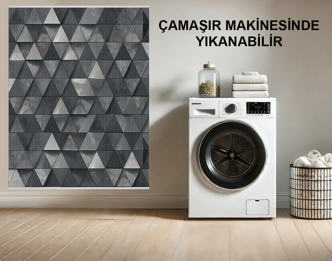 Modern Geometrik Halı - Kaymaz, Makinede Yıkanabilir