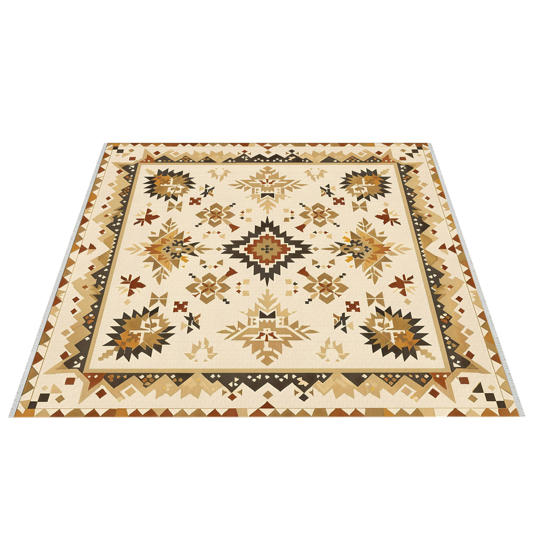 Güneybatı Geometrik Kilim Halı - Bej, Kahverengi ve Fildişi - Rustik ve Kabile Tasarımı