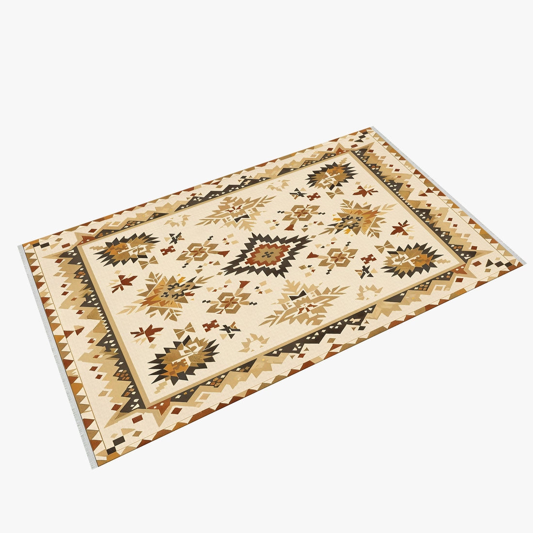 Güneybatı Geometrik Kilim Halı - Bej, Kahverengi ve Fildişi - Rustik ve Kabile Tasarımı