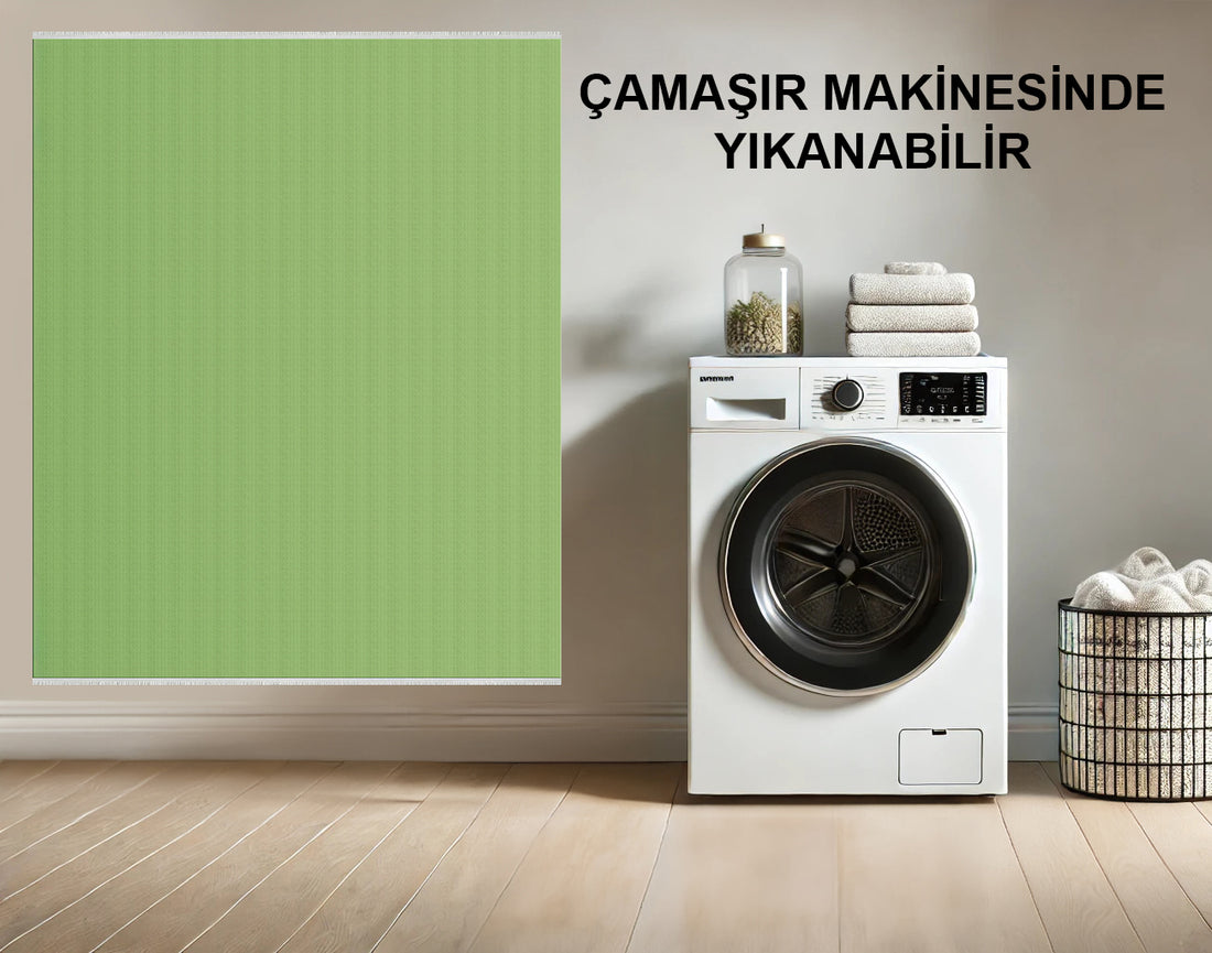 Düz Renk Yıkanabilir Halı - Yeşil - Modern Alanlar İçin Minimalist ve Canlı Tasarım