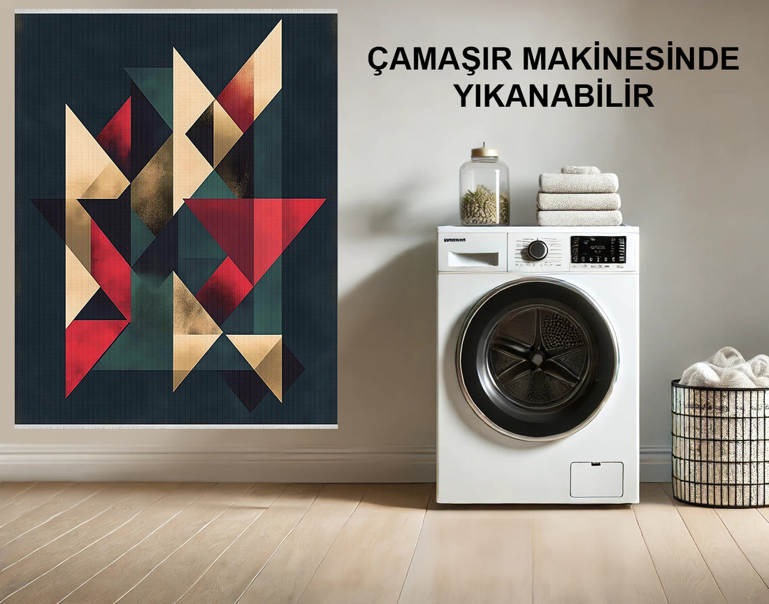 Modern Kırmızı ve Sarı Geometrik Halı