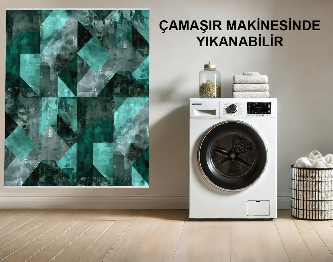 Yeşil Gri Geometrik Modern Halı