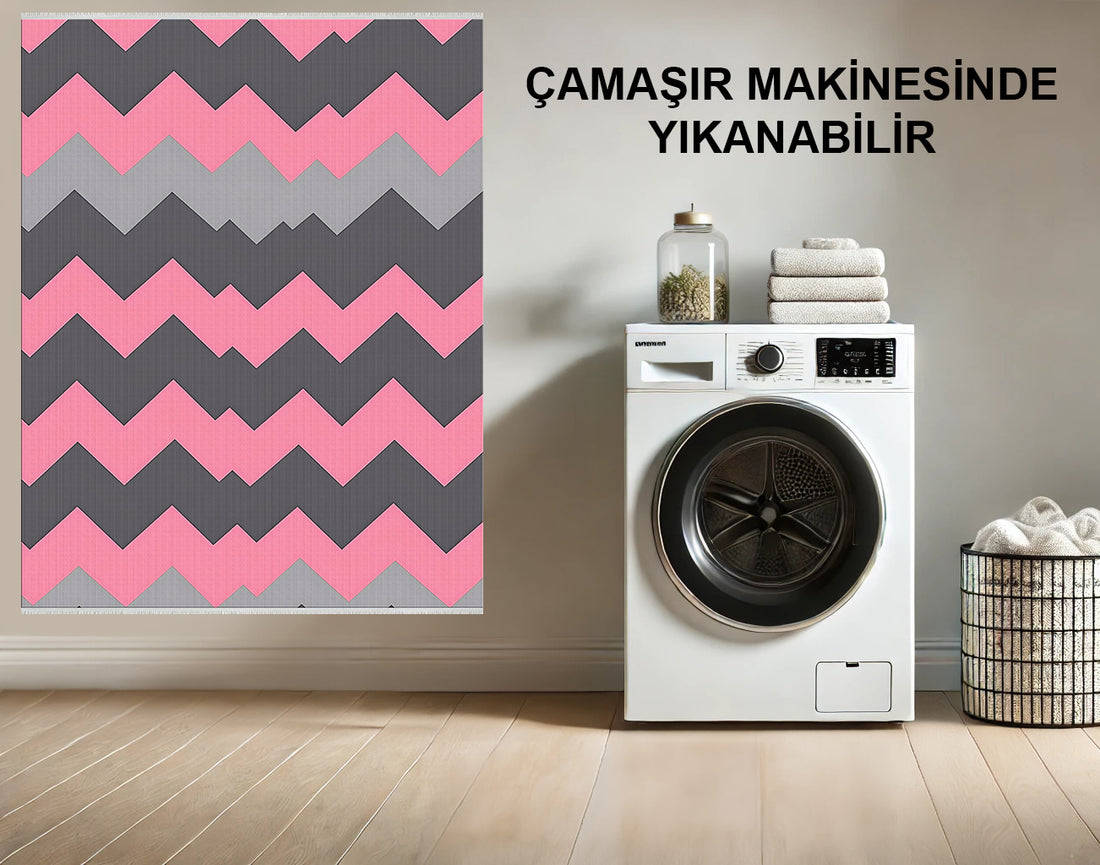 Pembe ve Gri Chevron Halı