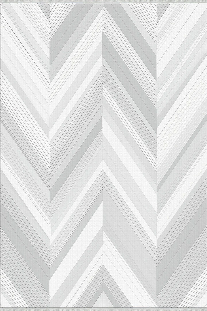 Modern Chevron Halı Beyaz ve Gri Minimalist Tasarım